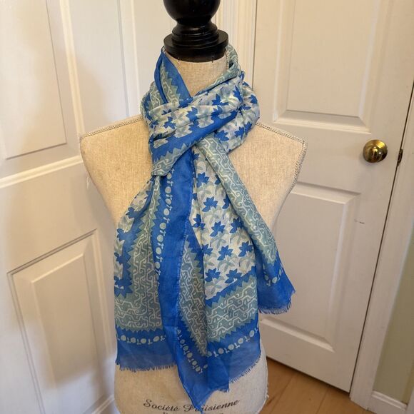 Rockflowerpaper Accessories - BLUE SILK SCARF Rockflowerpaper 100% Silk Long Scarf With Floral Pattern